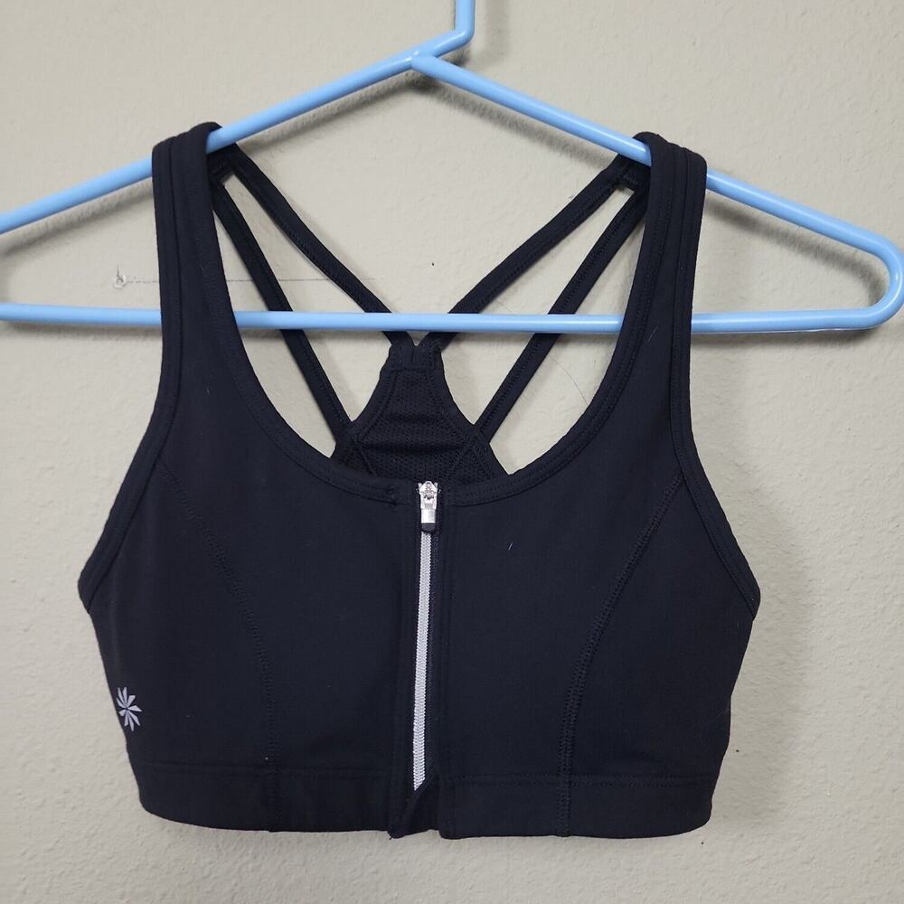 Athleta Womens Black Racerback Zip Front Padded Sports Bra Size XXS